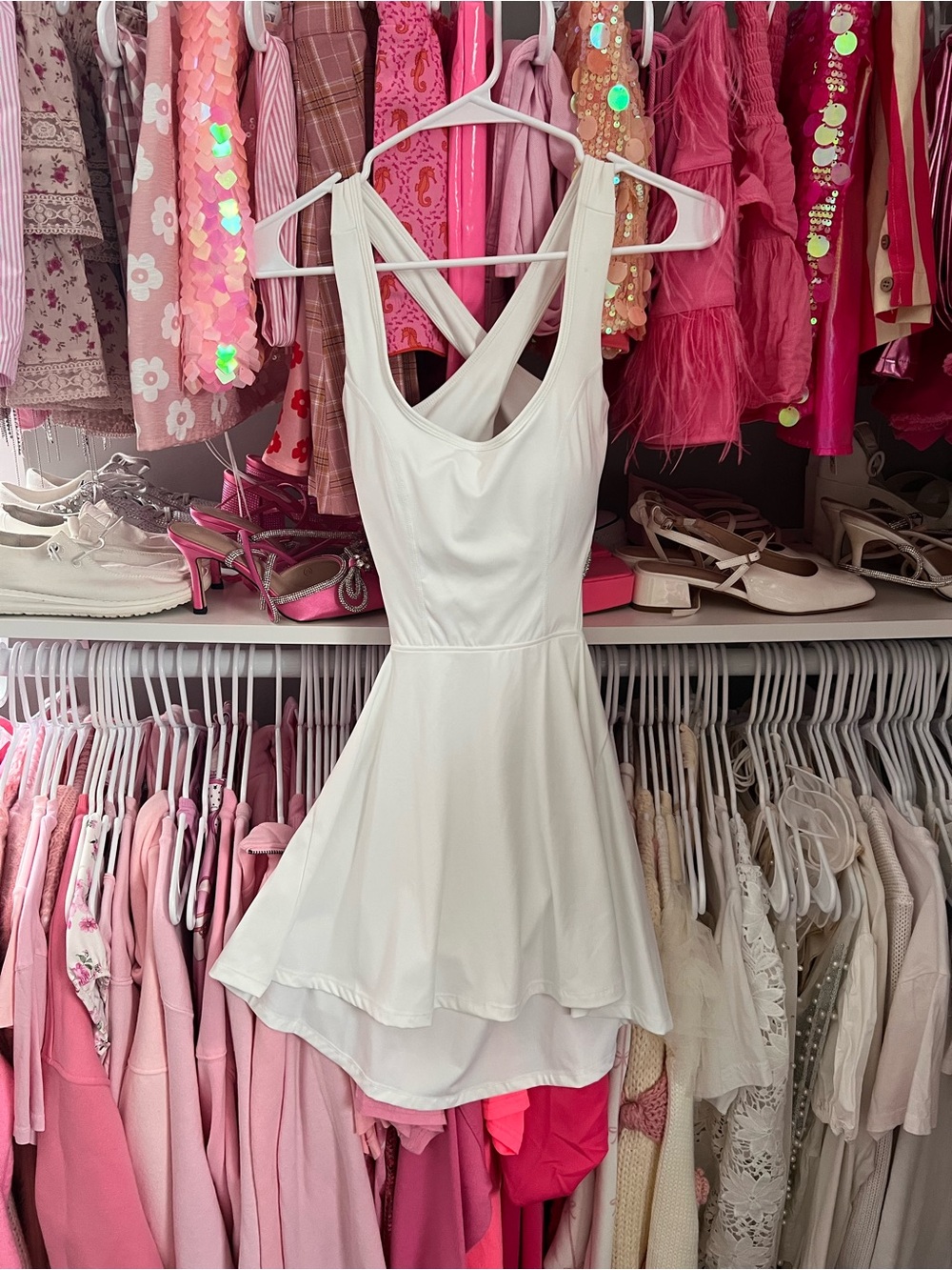 White Sleeveless athletic dress with Cross-Back Straps